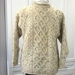 Paul James Cable Knit Wool Sweater | Made in England | Size L | Cream Speckled